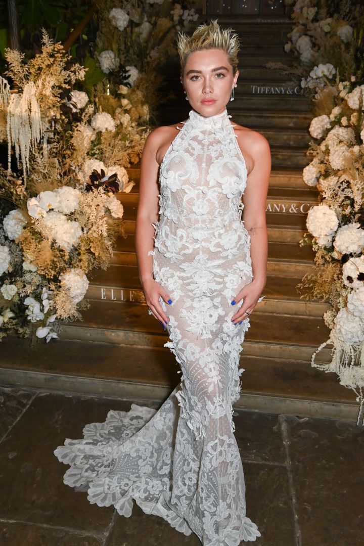Florence Pugh Rocks Another Sheer White Lace Dress at Tiffany & Co. Event, Setting a New Trend_