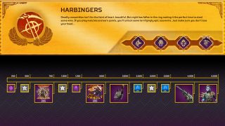 Harbingers' reward tracker featuring various unlocks and four potential badges.