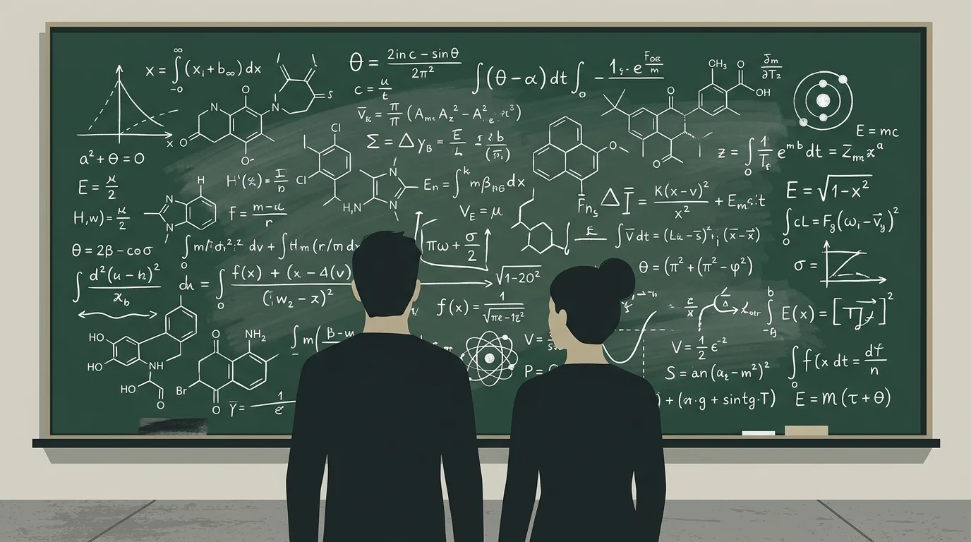 Conceptual silhouettes of a man and woman in a university classroom setting.