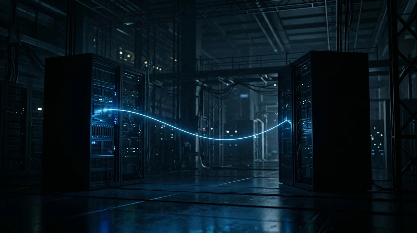 Abstract visualization of data servers and connectivity.