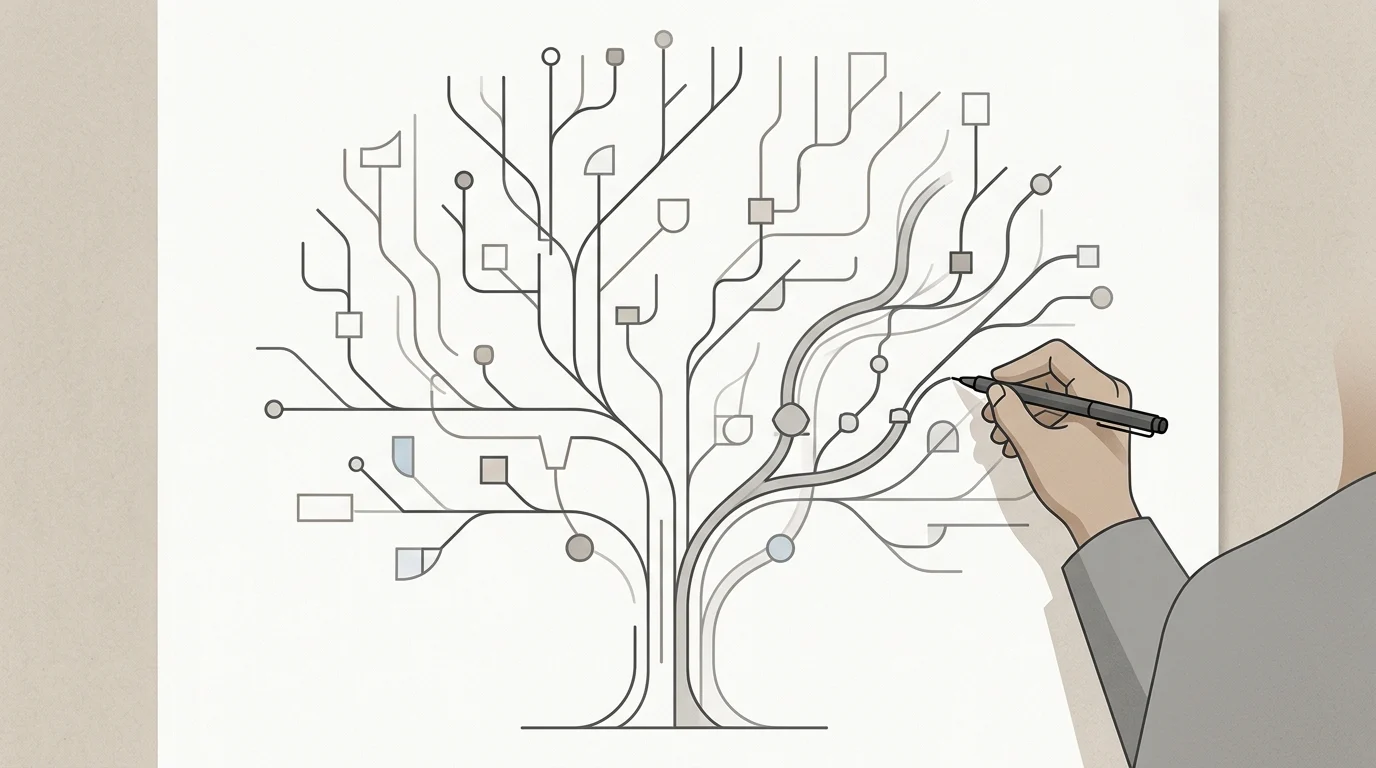 Minimalist abstract family tree branch illustration.