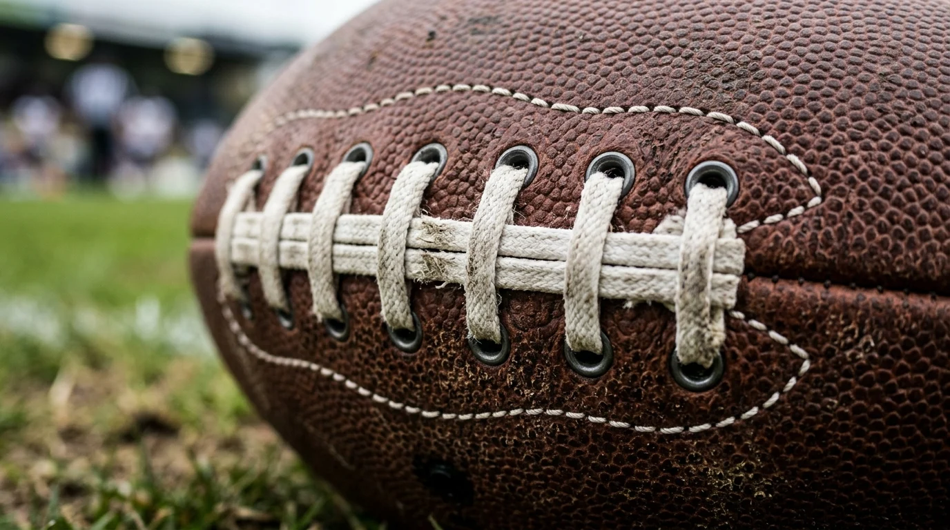 Close-up of the laces on a professional football.