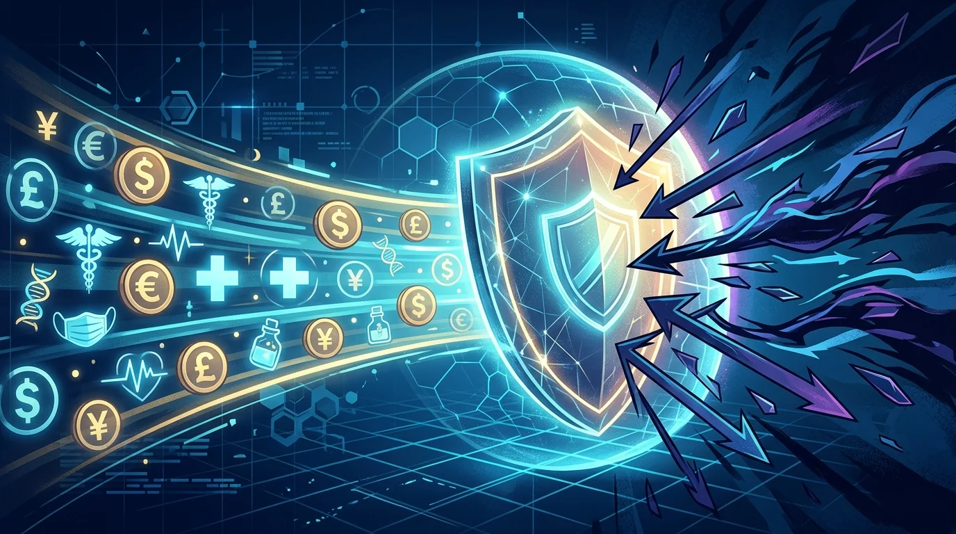 Conceptual illustration of digital financial security and healthcare oversight.