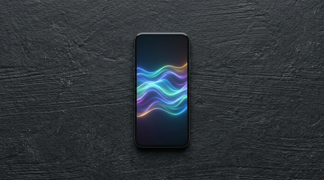 A conceptual smartphone interface showing AI-driven voice assistant visuals.