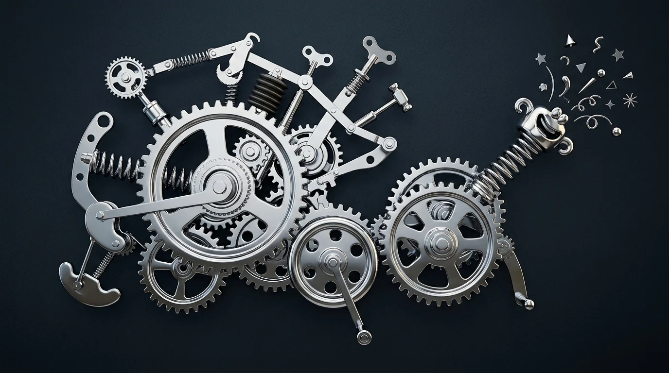 Abstract chrome gears representing a mechanical structure.