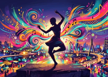 A conceptual illustration of a silhouette dancing in Lagos.