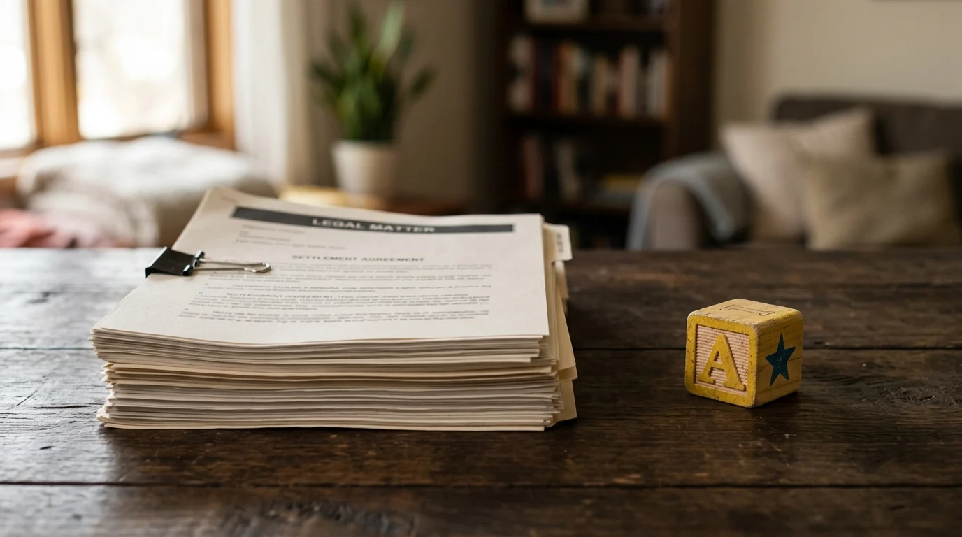 Conceptual image of legal papers and a toy representing custody disputes.