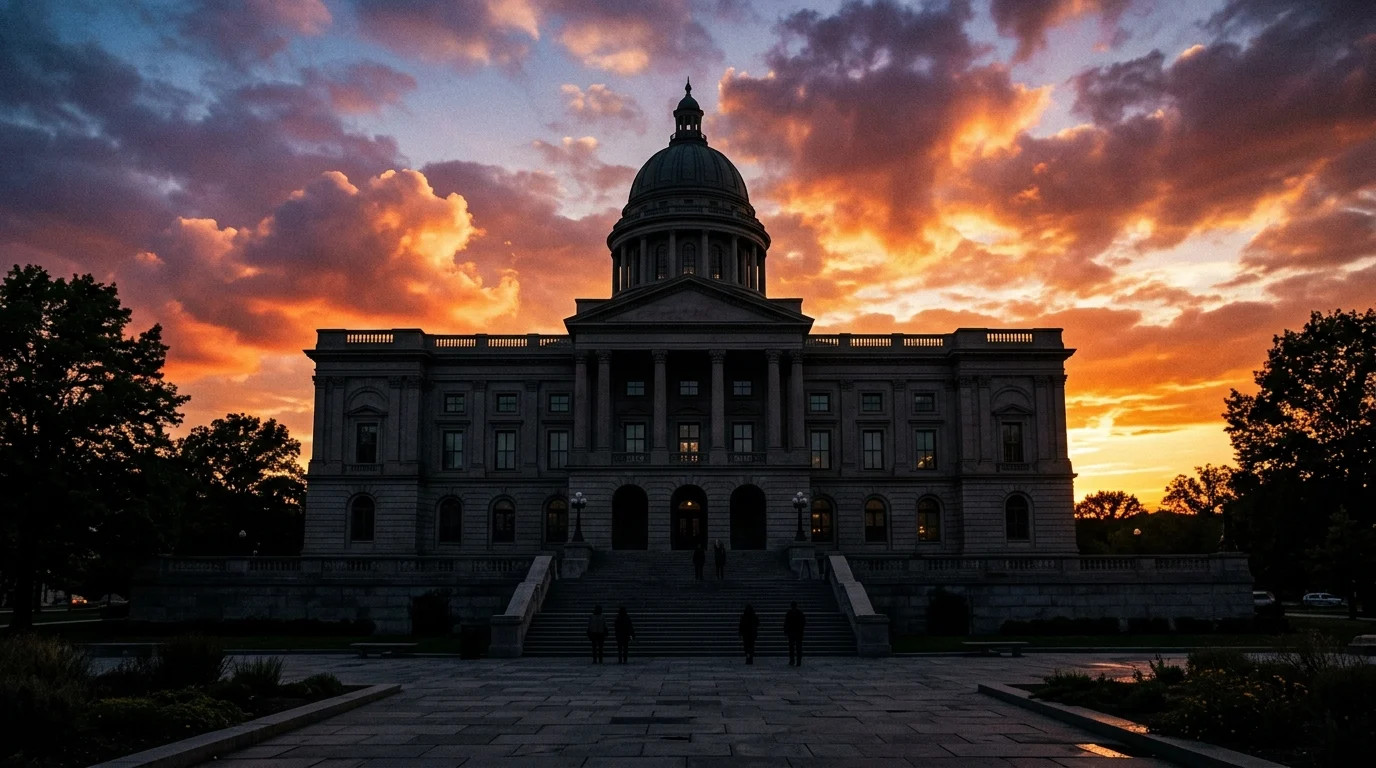 A conceptual silhouette of a courthouse dome.