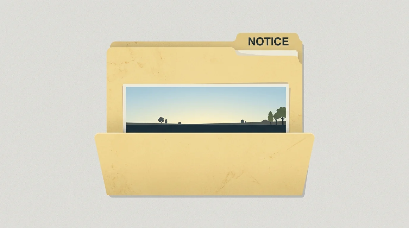 Minimalist graphic representing legal notice and geographic distance.