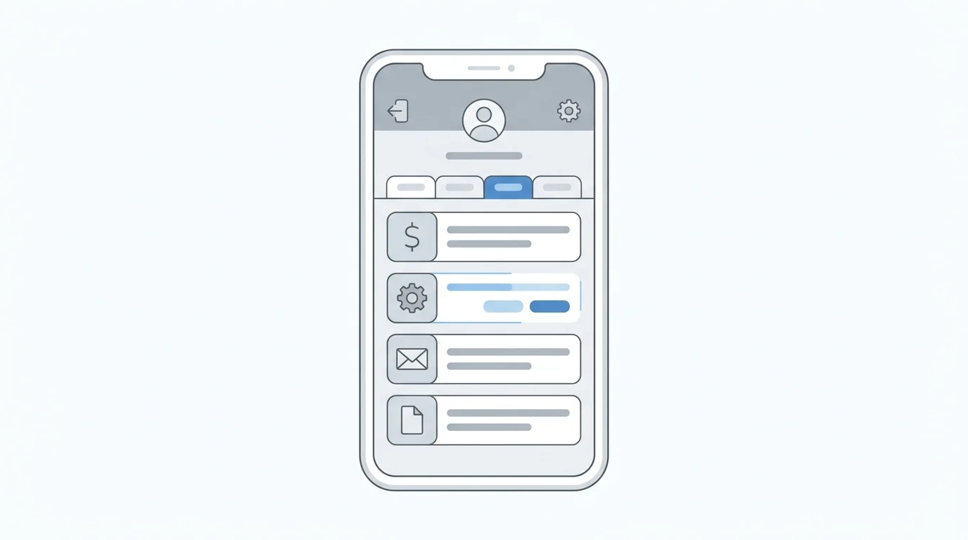 A vector graphic showing a settings menu on a mobile device.