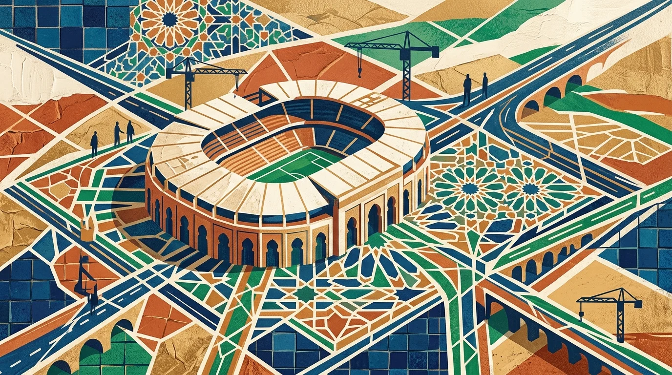 Abstract visualization of urban planning and infrastructure.