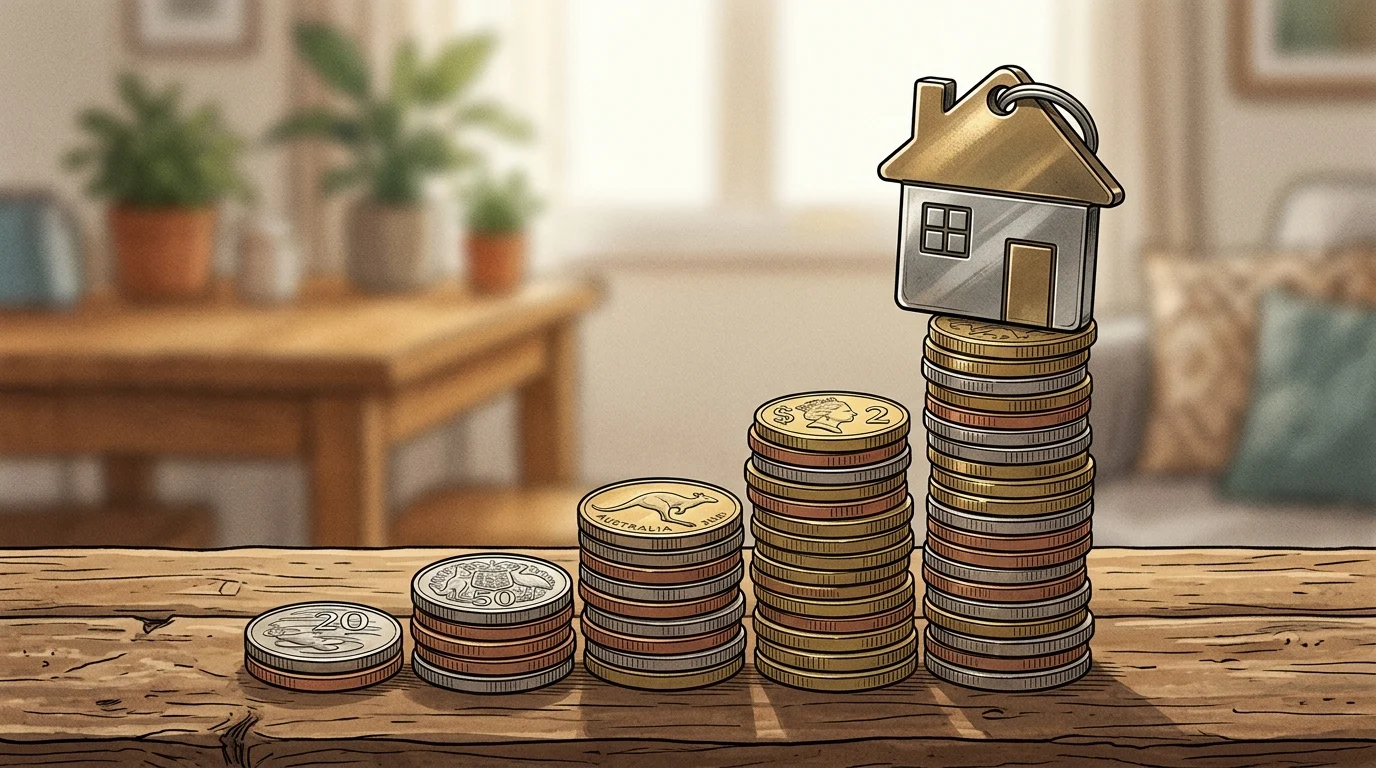 Conceptual image of a house charm on rising stacks of coins.