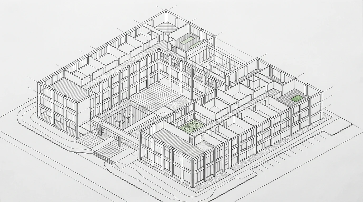 A conceptual blueprint of a social care facility.
