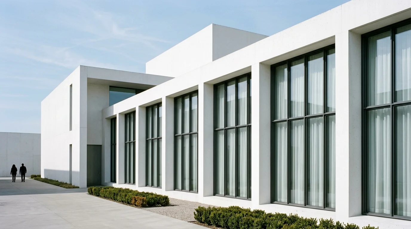 Minimalist white building exterior.