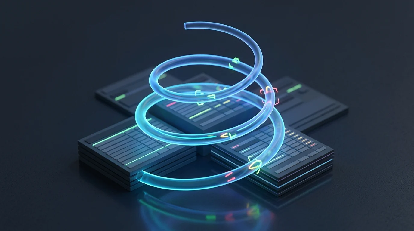 Abstract 3D feedback loop and financial data spiral.