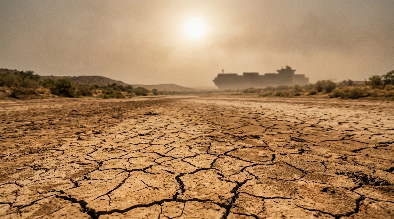 Conceptual art of a dry riverbed affecting transport.