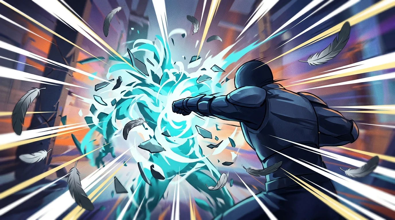 Stylized action lines representing a high-speed martial arts strike.