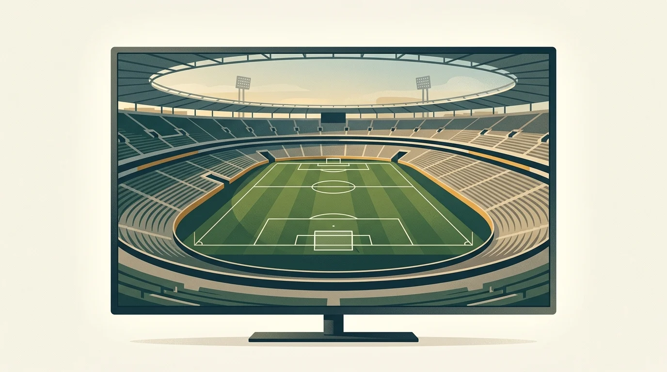 A conceptual image of a silent television broadcast of a football match.
