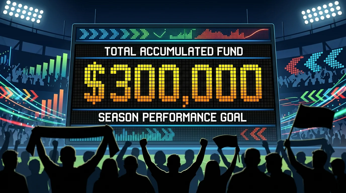 A digital scoreboard showing a 300,000 cash prize amount.