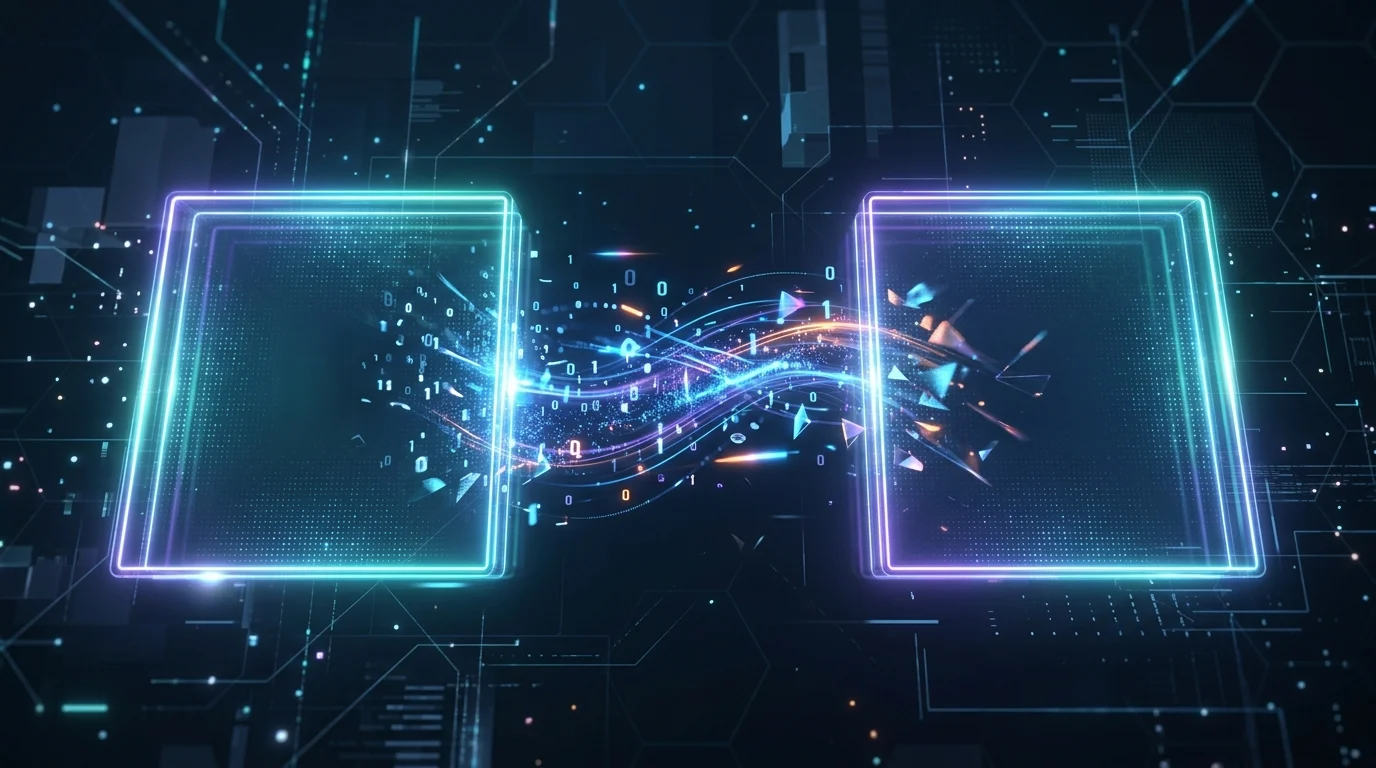 Conceptual art representing the integration of two digital platforms.