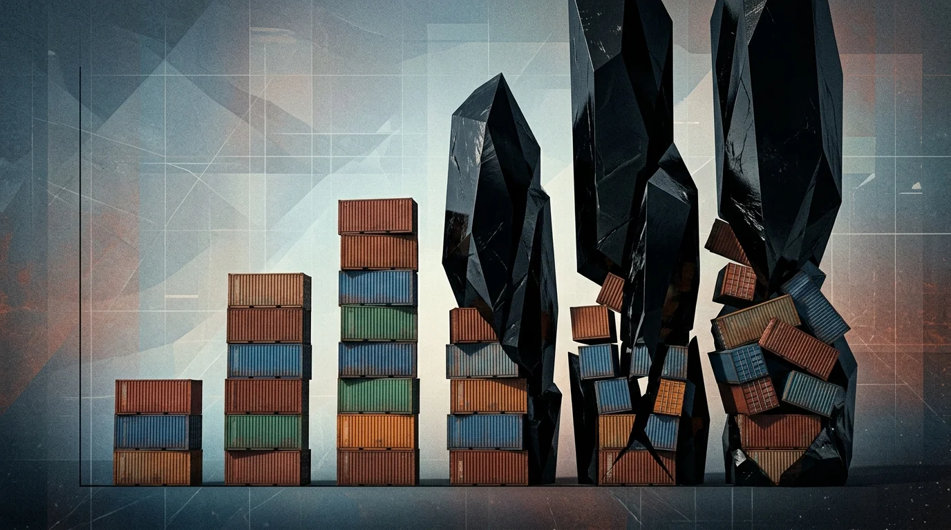 Abstract representation of financial data blocked by physical supply barriers.