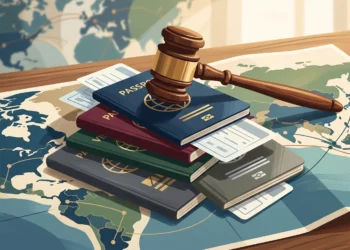 Conceptual image of a gavel and a world map representing international legal policy.