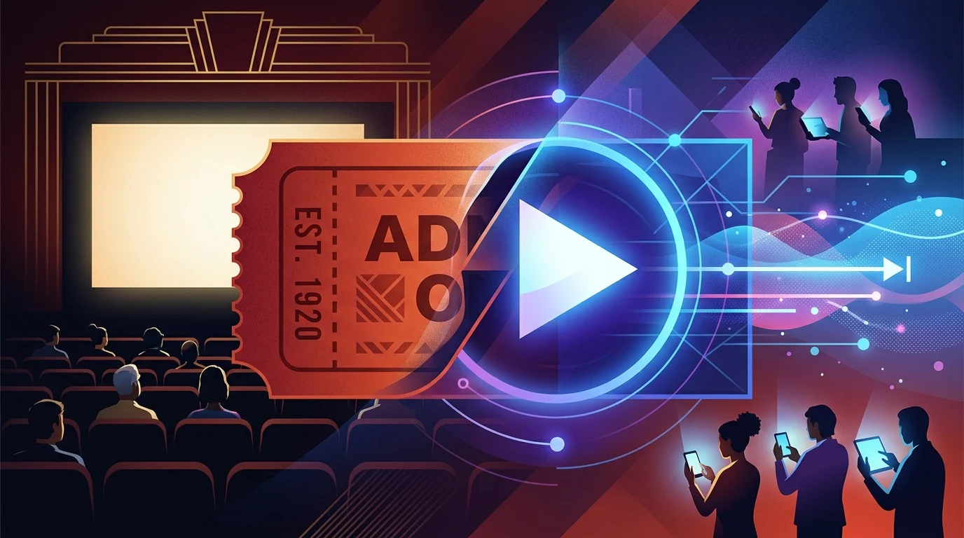 Graphic representing the intersection of theatrical release and digital streaming.