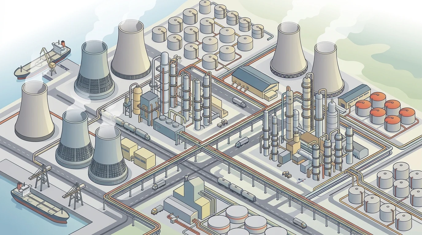 Conceptual illustration of an oil refinery infrastructure.