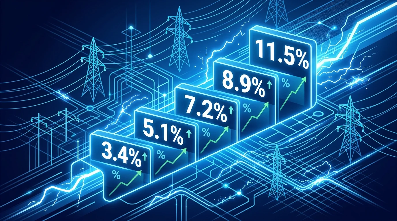 Digital visualization of rising energy prices and currency data.