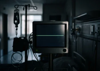 Conceptual representation of medical equipment in a dark, clinical setting.