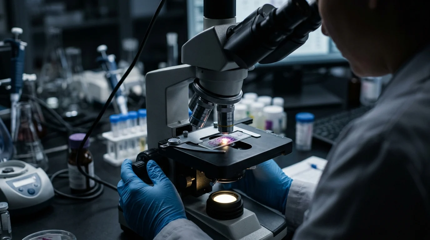 A professional forensic microscope in a high-tech laboratory setting.