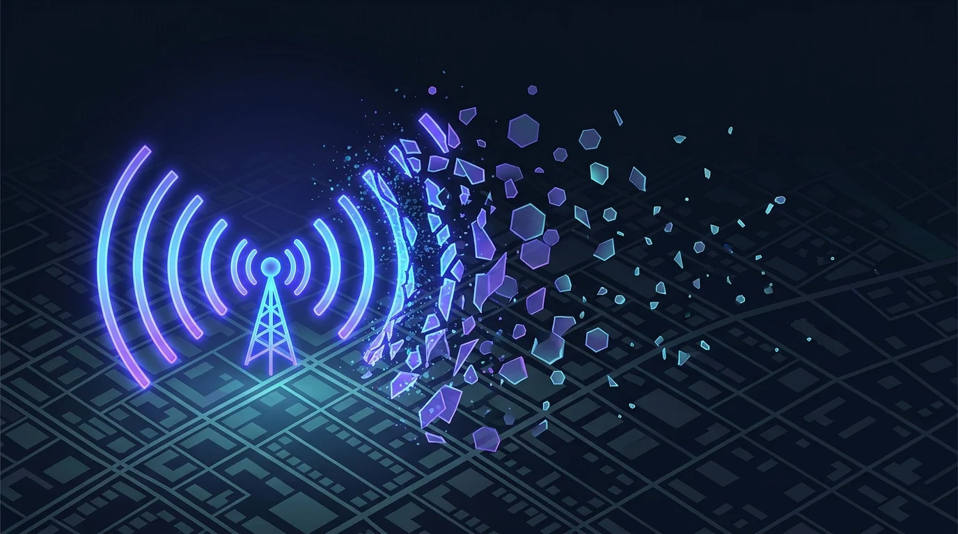 Digital fragments of a cellular signal over a map.