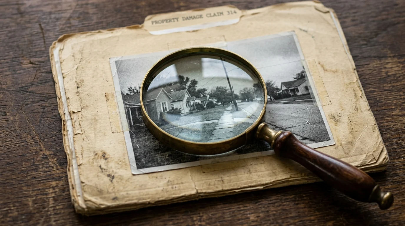 A vintage insurance investigator's file on a desk.