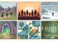 Conceptual art representation of various indie video game visual styles.