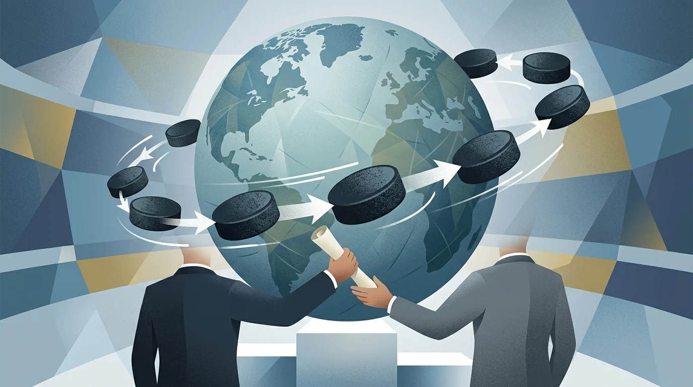 Conceptual illustration of global hockey leadership.
