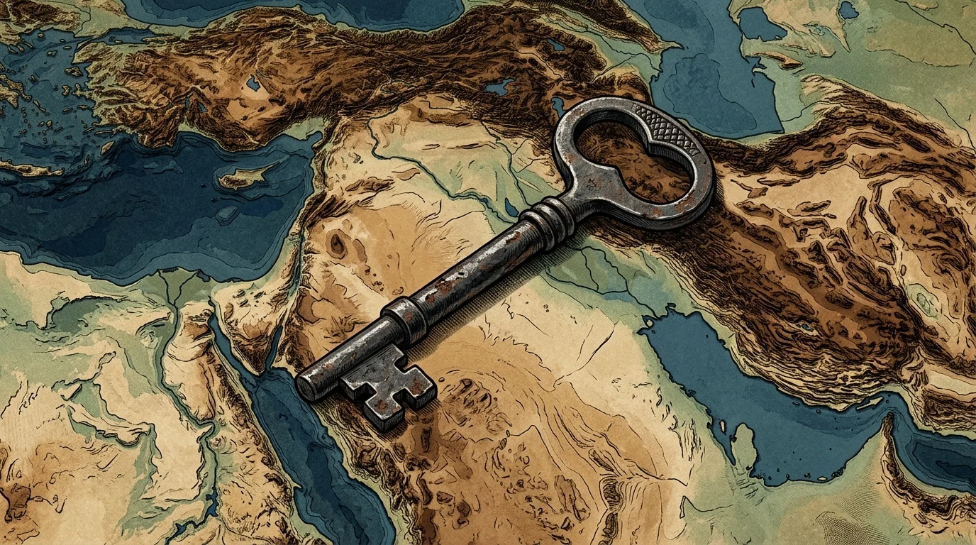 Abstract visual of a key on a map representing the transfer of sovereignty.