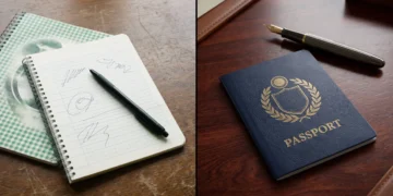 Conceptual art representing the transition from a 1990s collegiate setting to a modern diplomatic office environment.