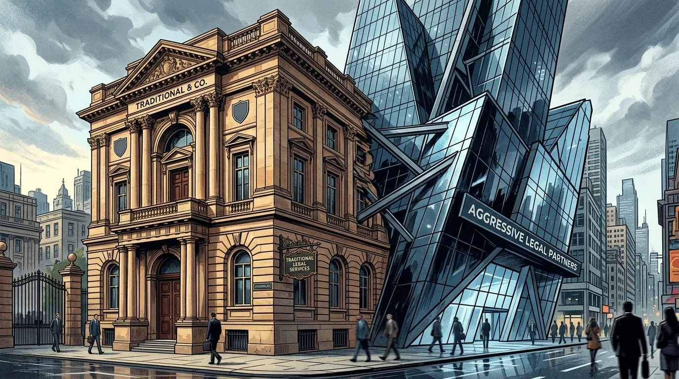 Conceptual art representing the rivalry between two law firms.