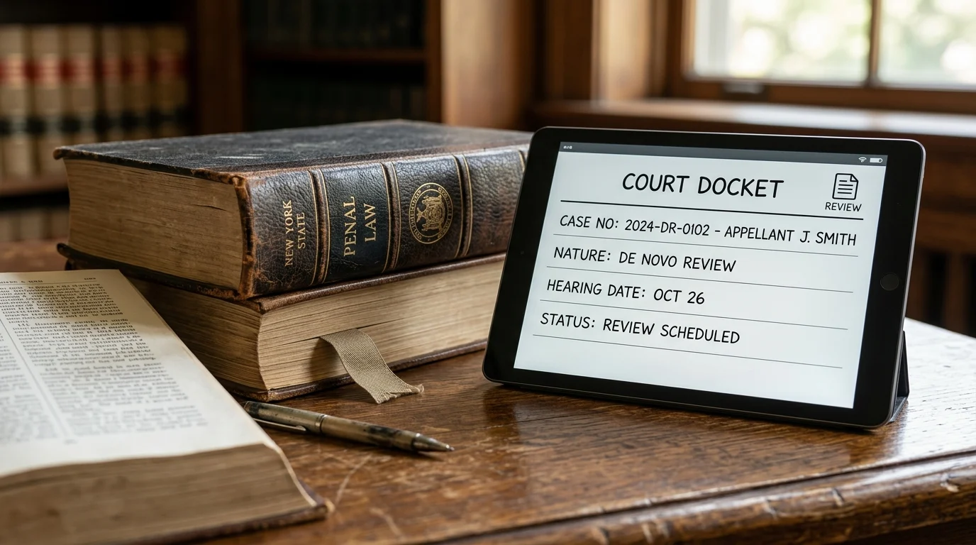 A New York law book and a digital court document.