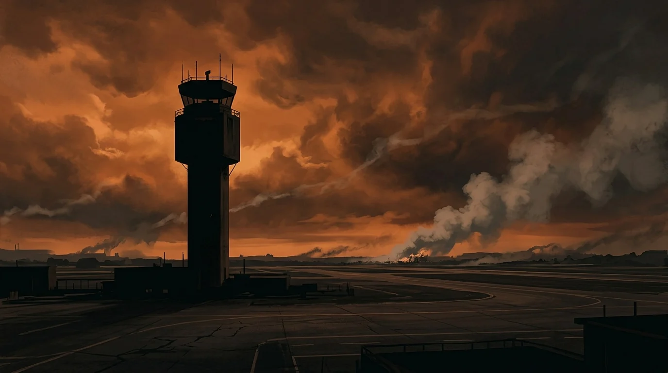Conceptual image of a deserted airport representing the seizure of northern infrastructure.