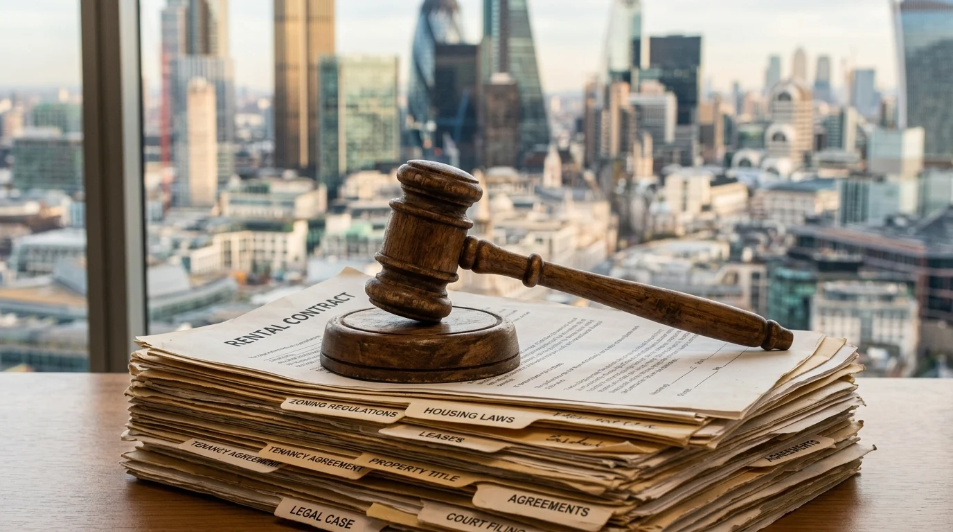A gavel resting on legal documents representing the parliamentary vote against housing reform.