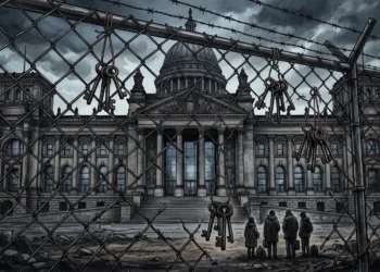 Conceptual illustration representing the intersection of government policy and housing rights.