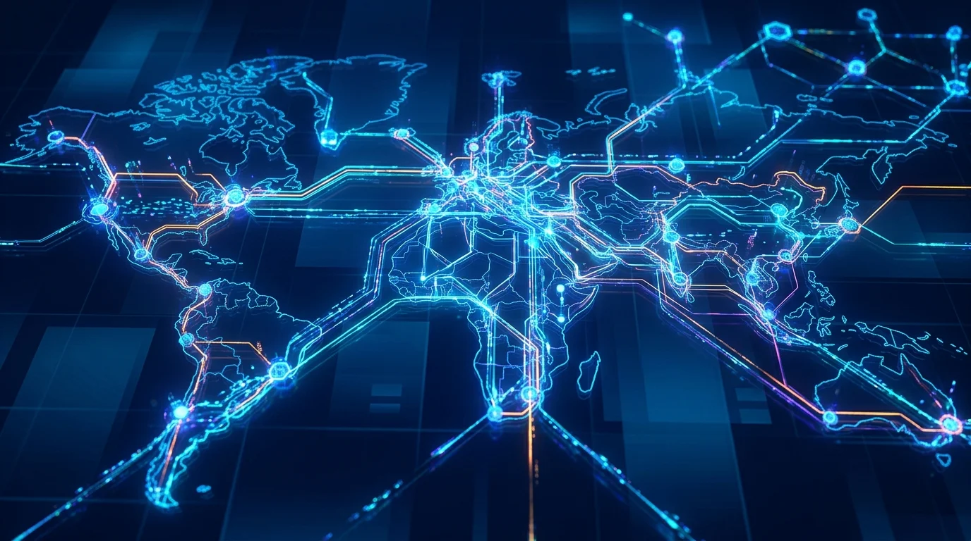 Abstract digital network nodes representing streaming distribution.
