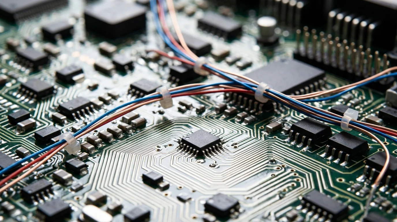 Detailed close-up of electrical wiring and technical components.